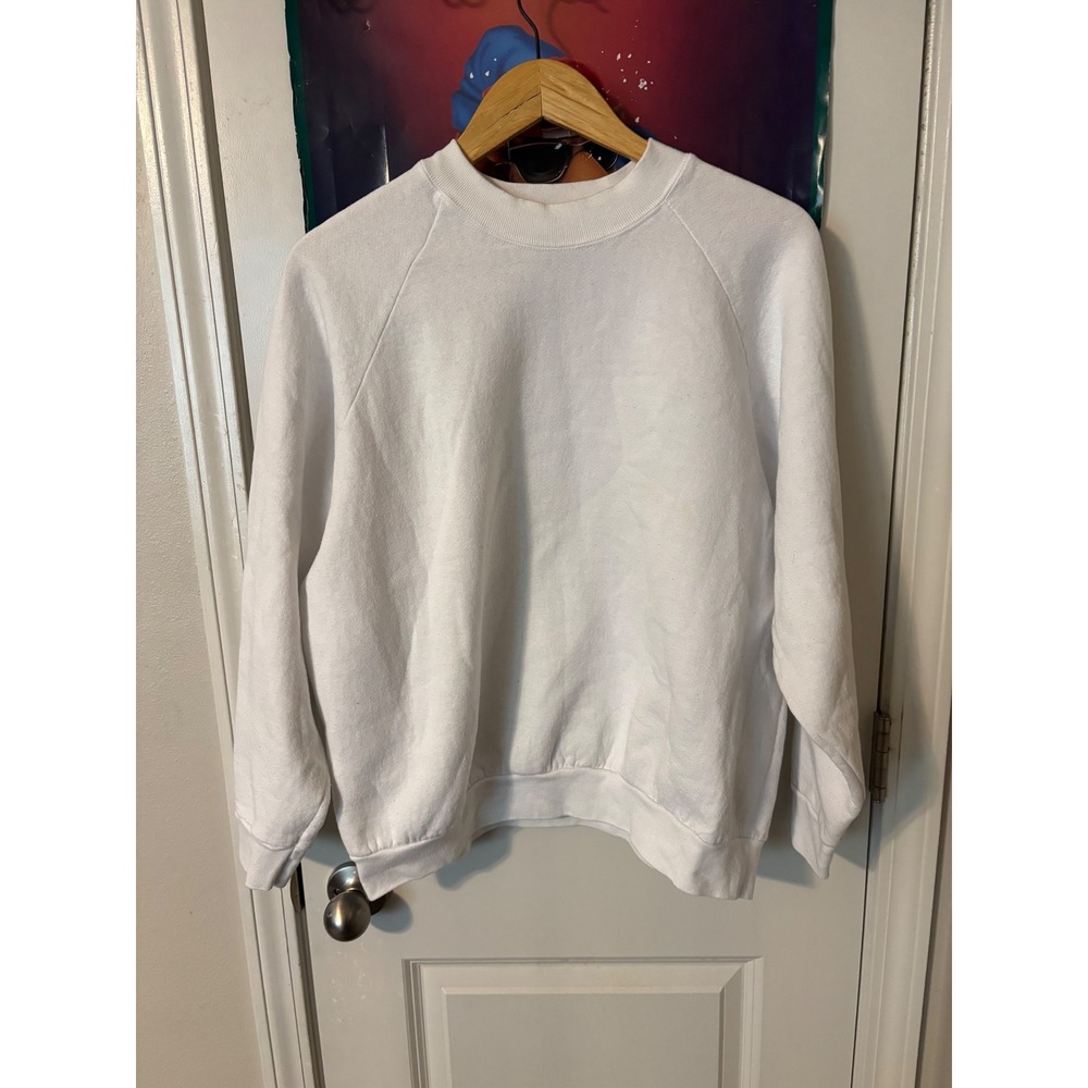Vintage Fruit of the Loom White Crewneck Sweatshirt Raglan Sleeve Blank Fleece